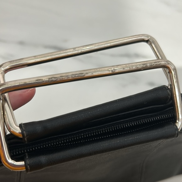 Handbag Clutch Purse Bag Metal Handle Rectangle Giannini Black zipper top - Picture 16 of 17